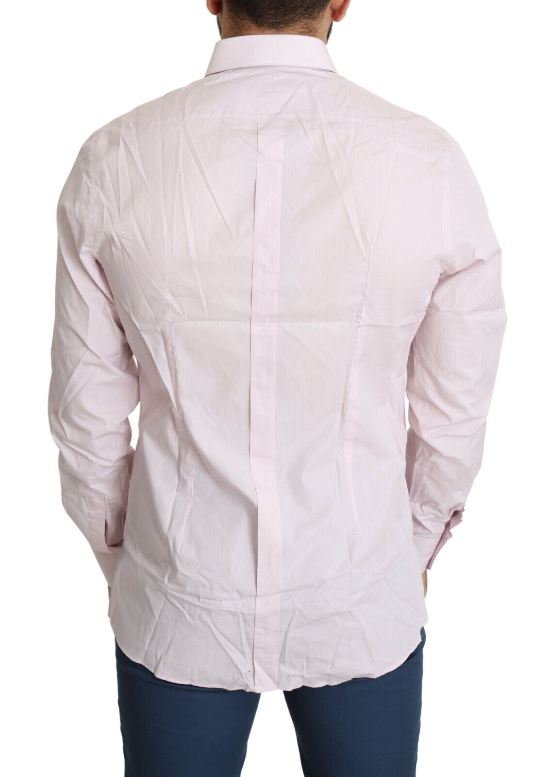 A light pink cotton dress shirt with a gold design on the back