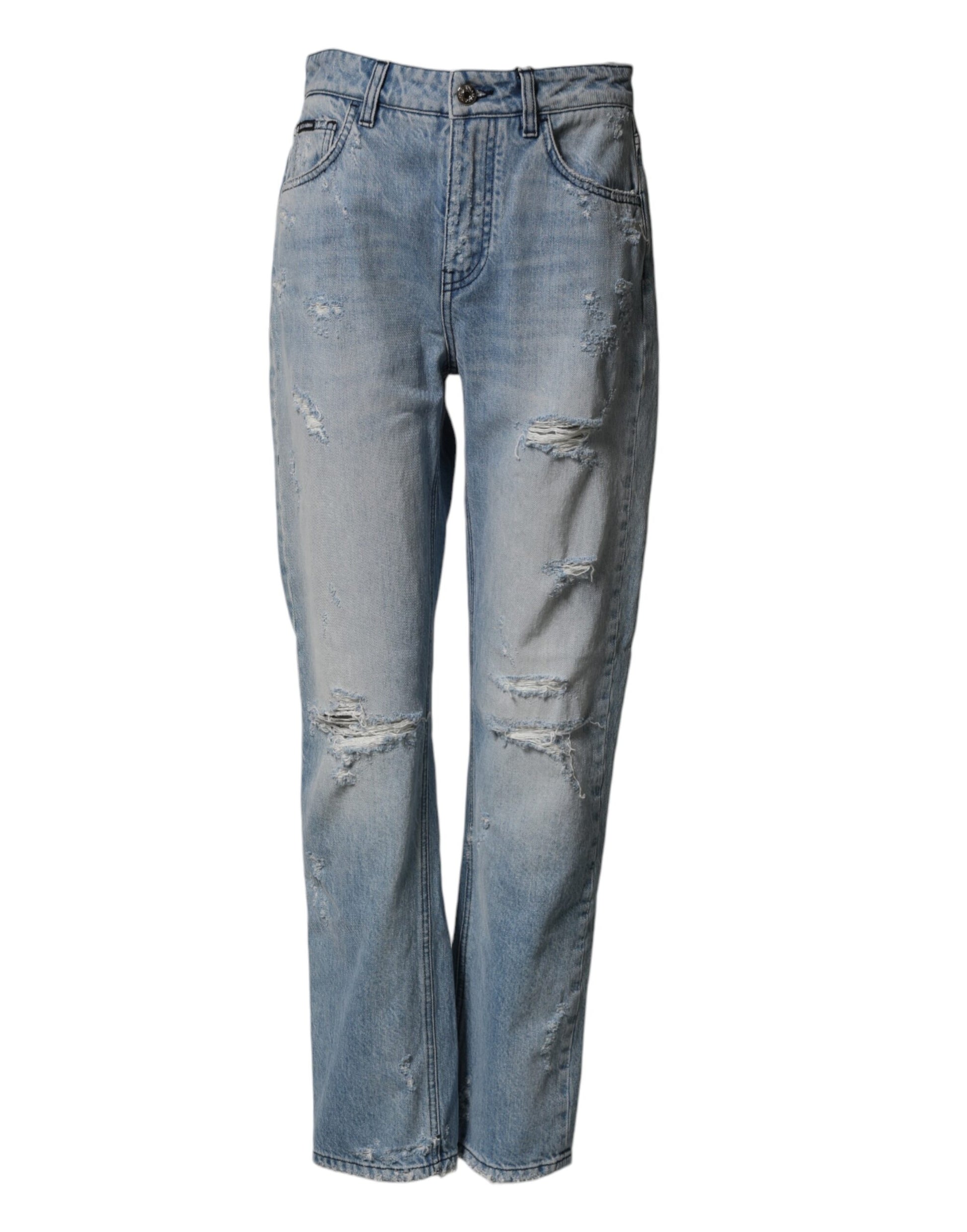 Pair of distressed blue jeans