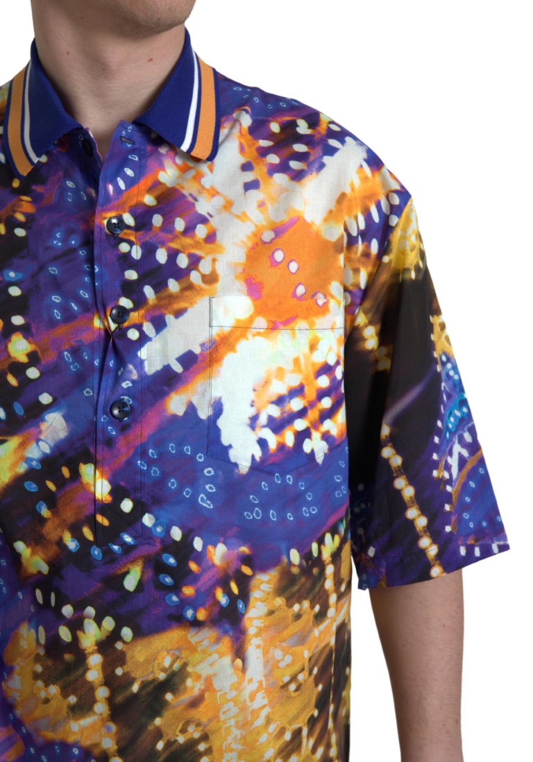 Colorful short sleeve shirt with a vibrant pattern