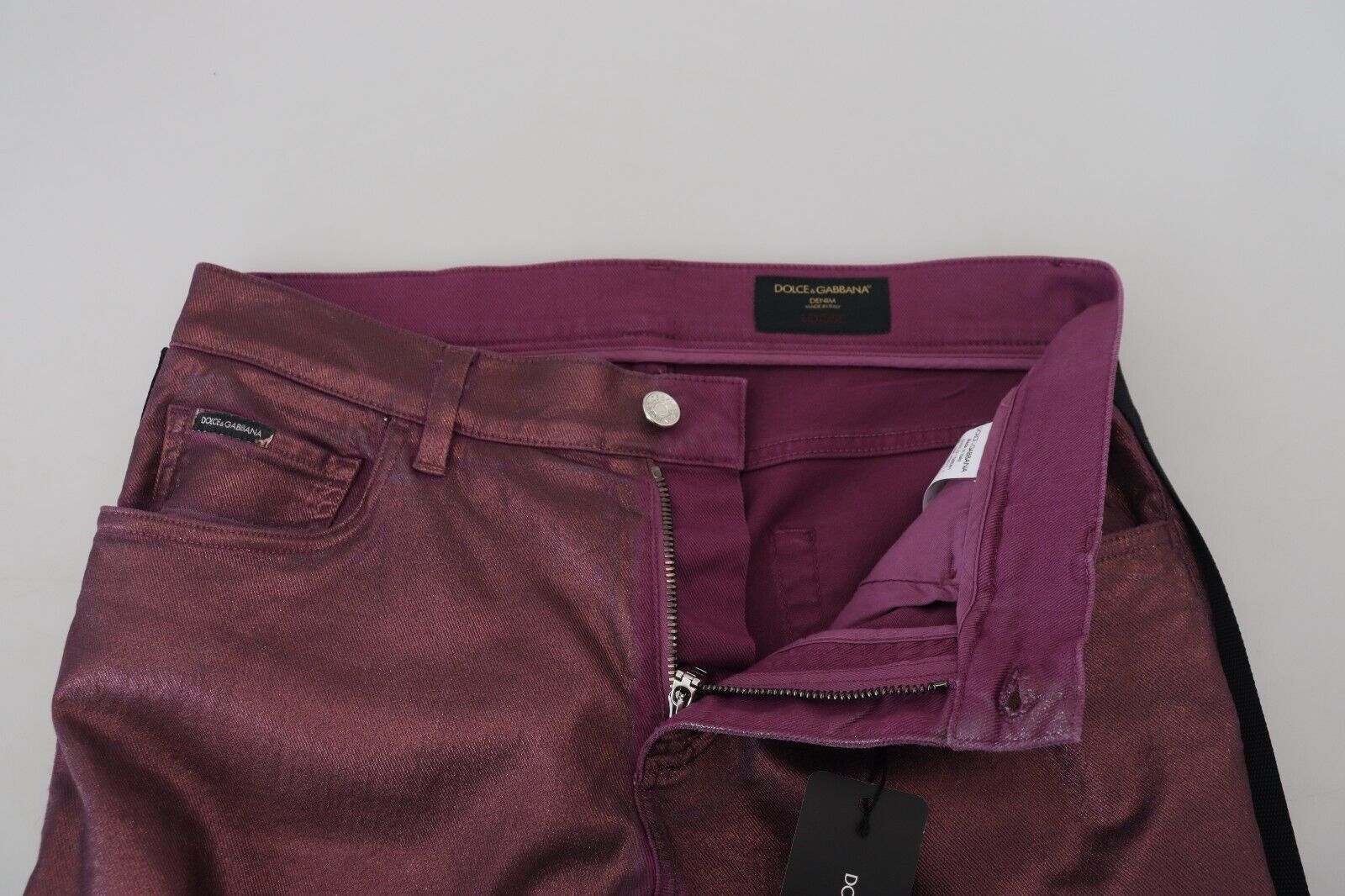 Pair of red jeans with zipper down front