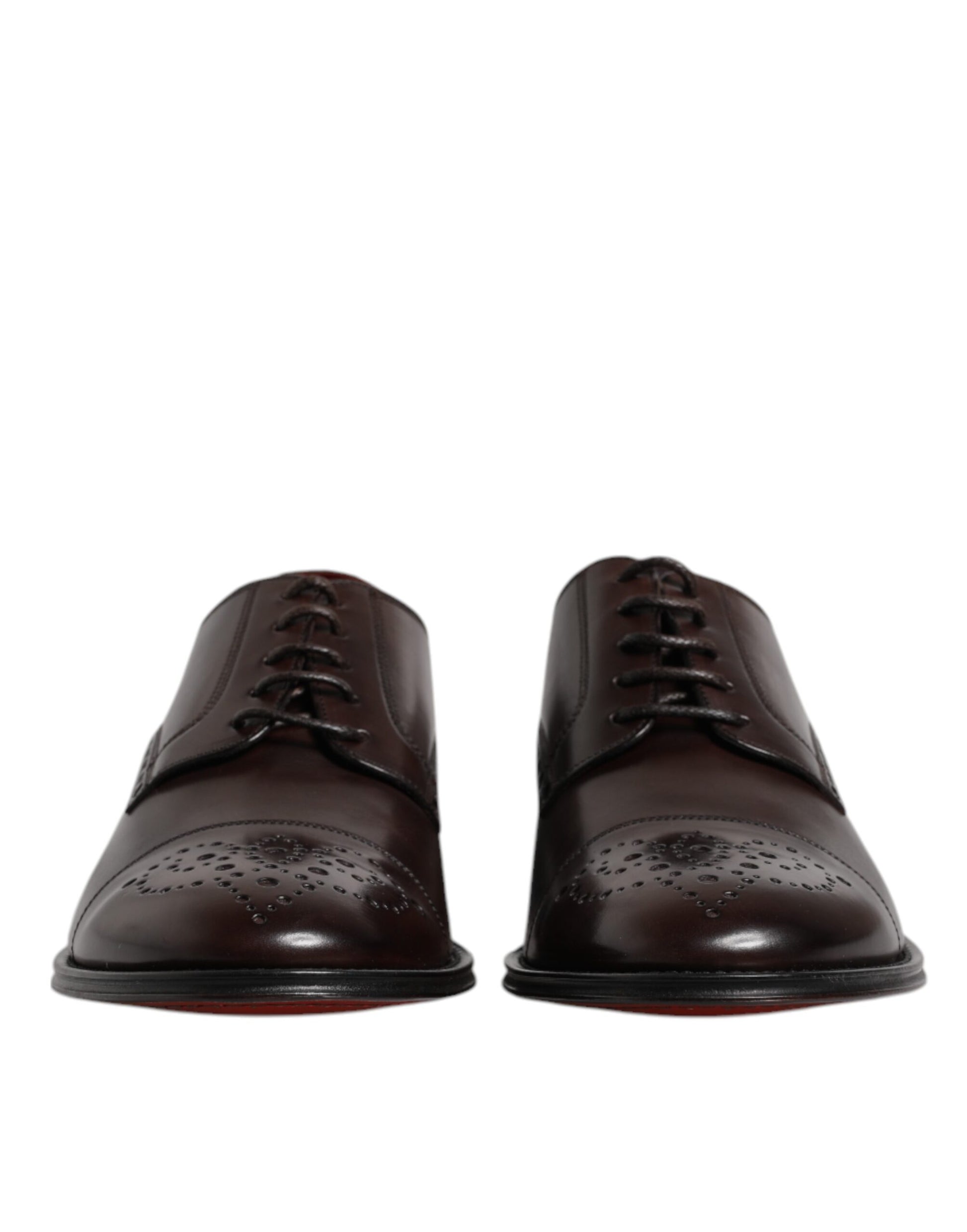 Pair of men's dress shoes, brown leather with laces and red soles