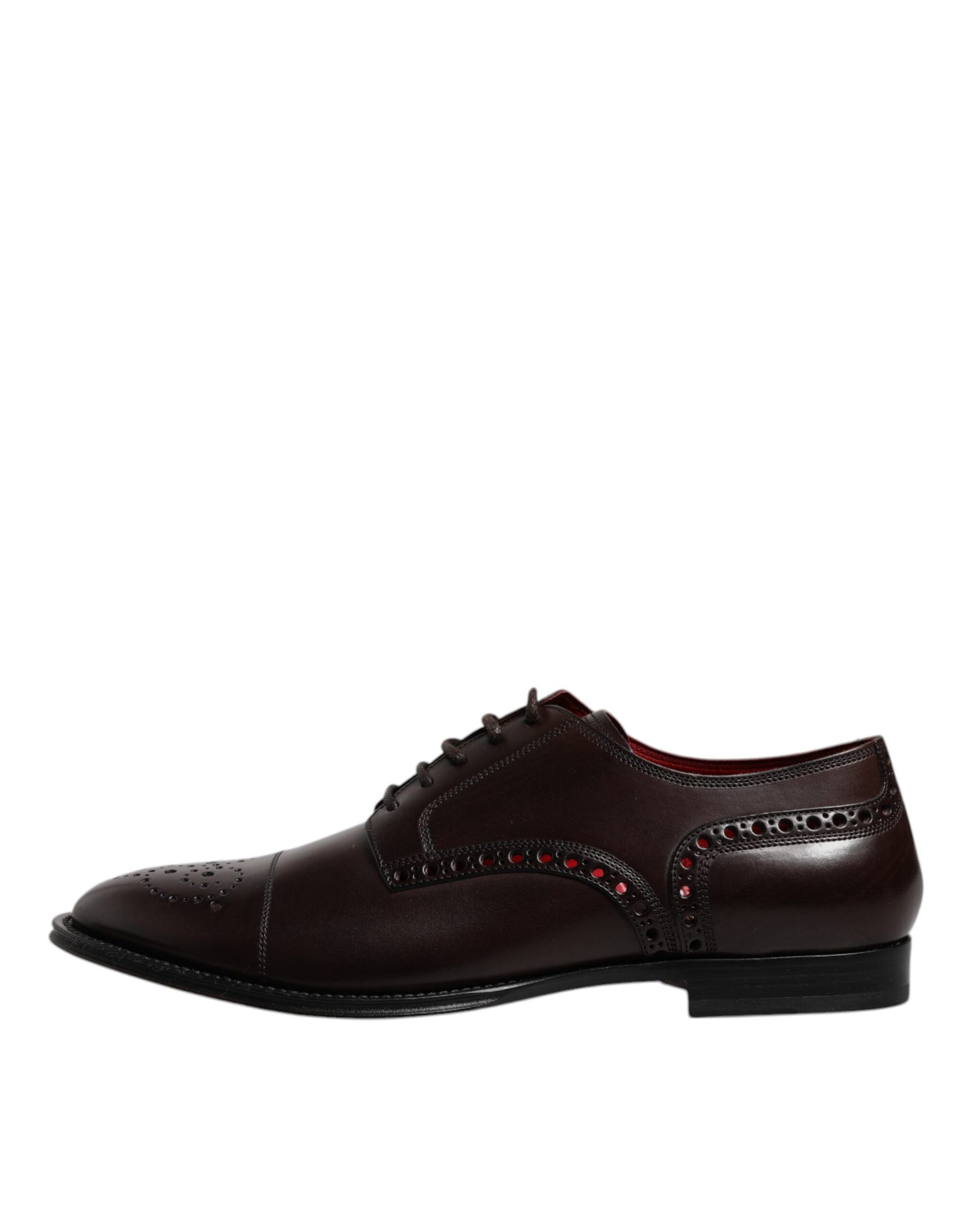 Brown leather men's dress shoes with red laces and stitching details