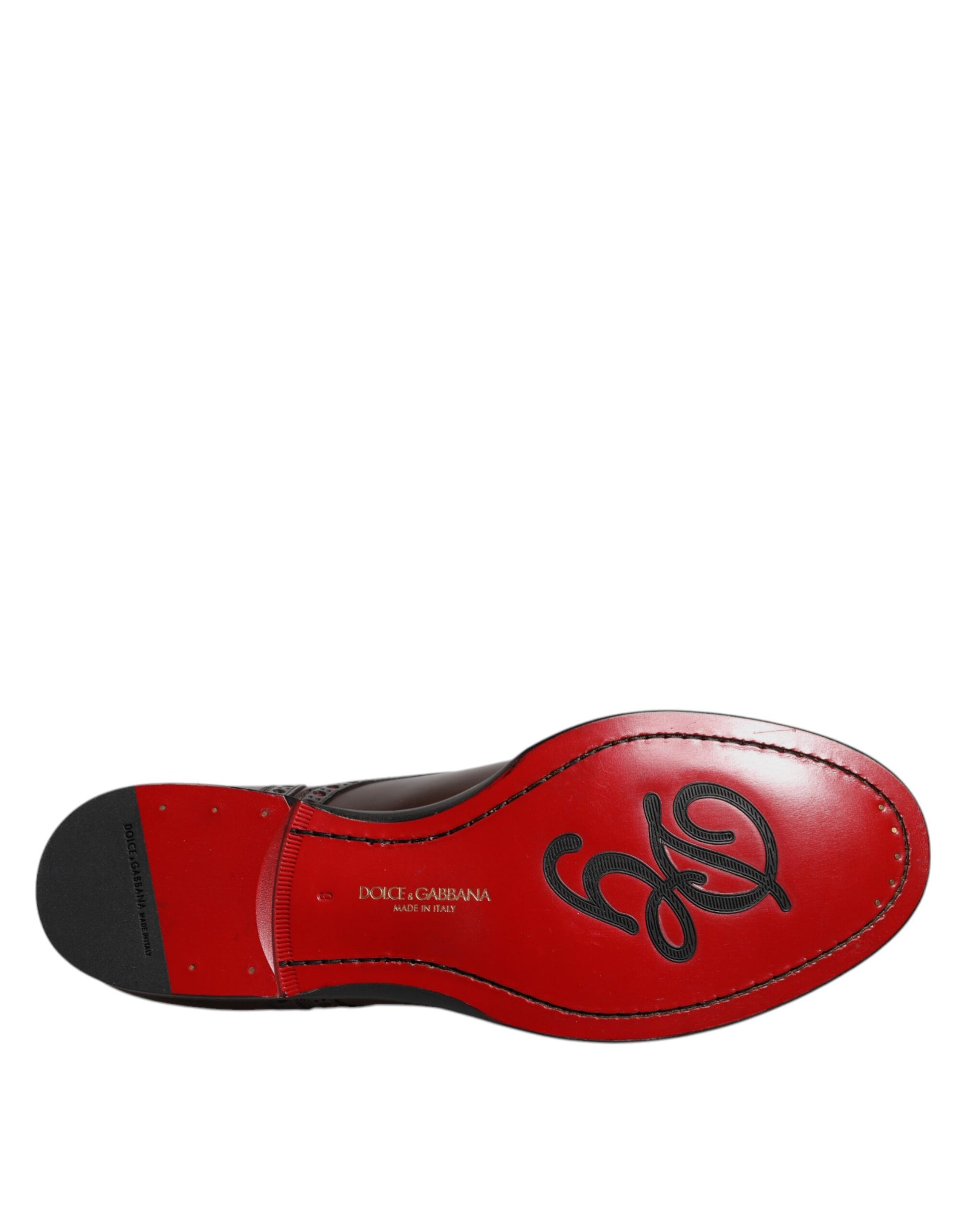 Red leather men's dress shoes with a logo on the side