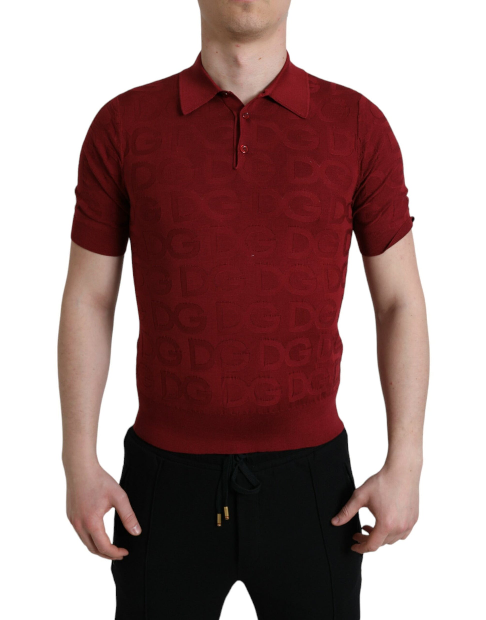 Man wearing red polo shirt