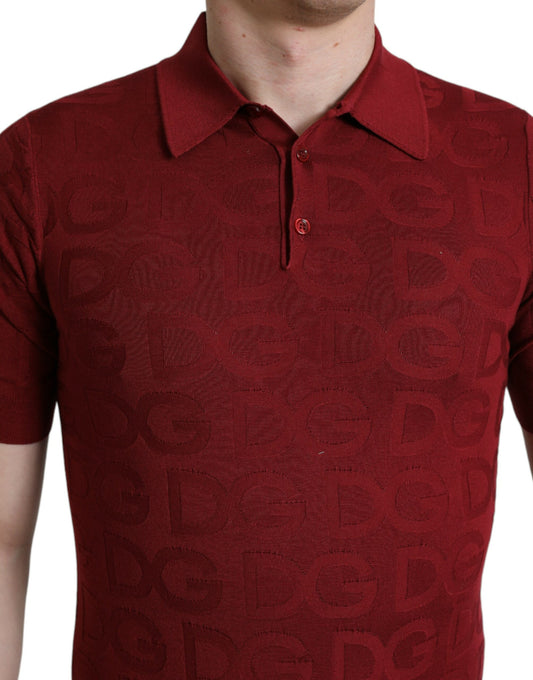 Red polo shirt with embroidered letters