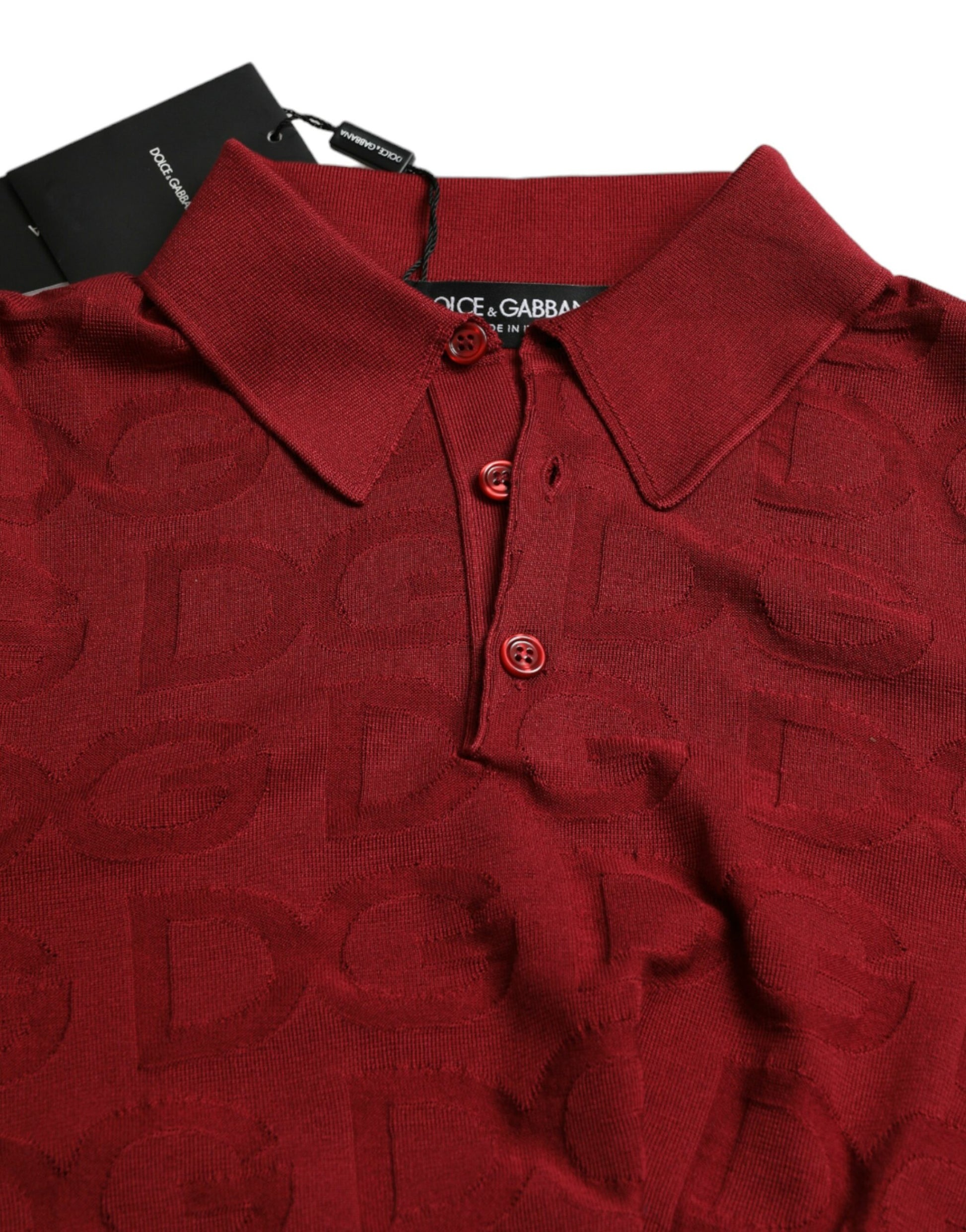 Red polo shirt with collar and buttons
