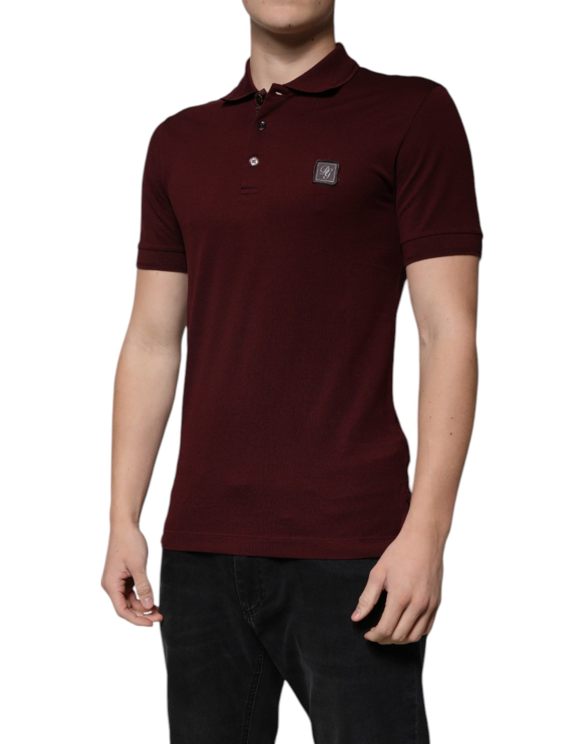 The man is wearing a polo shirt