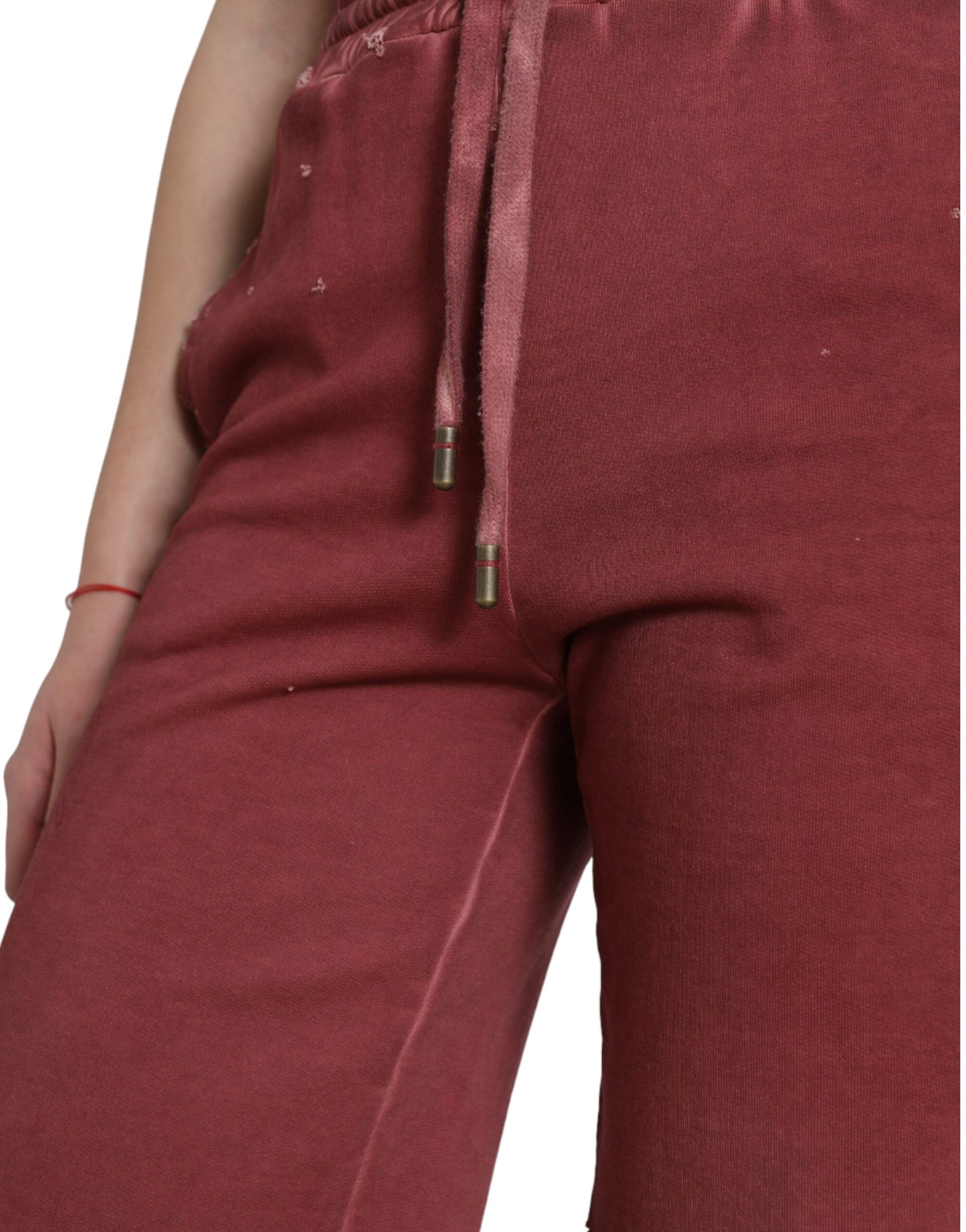 Red sweatpants with drawstring waistband