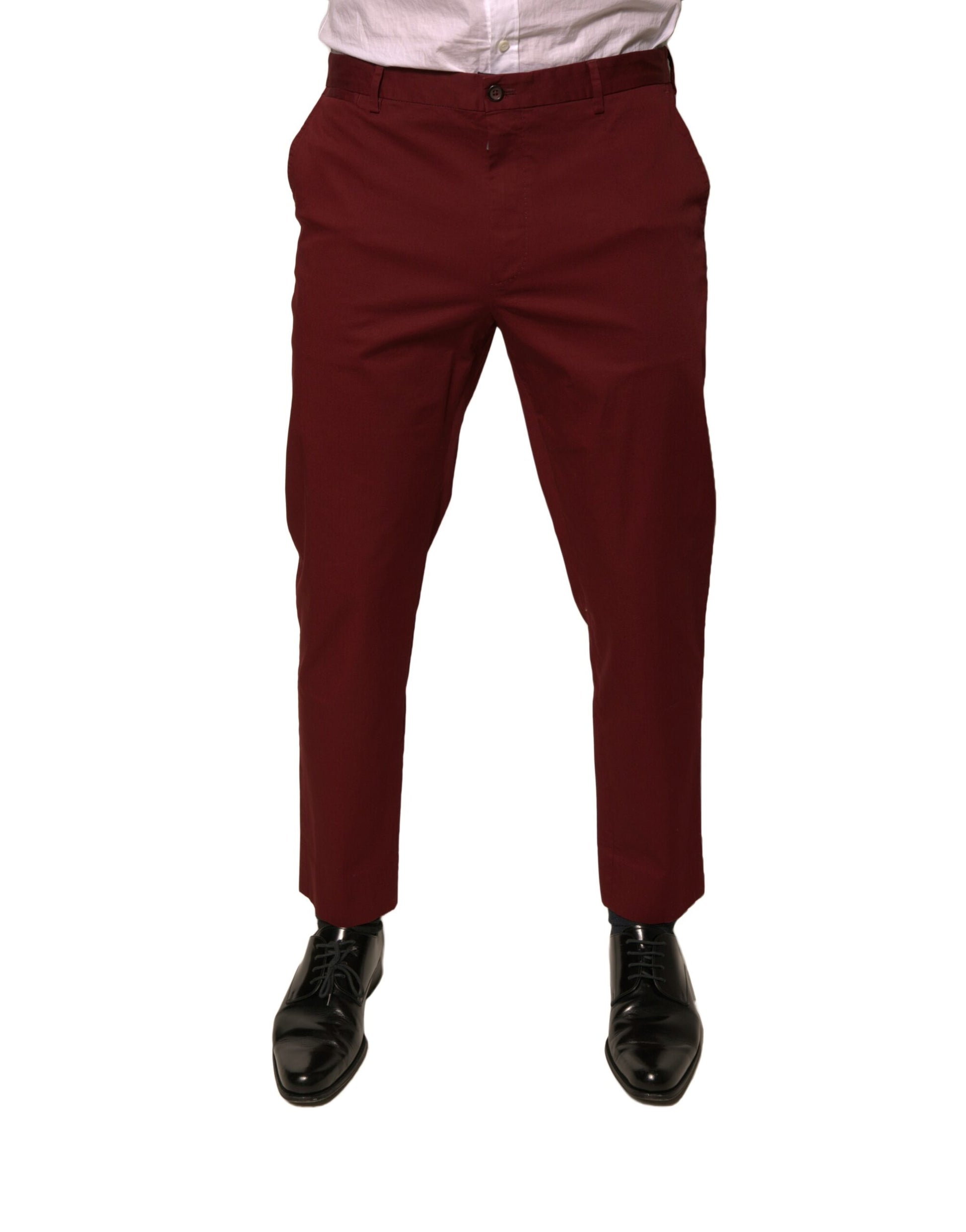 Red cotton men's skinny dress pants by Dolce & Gabbana
