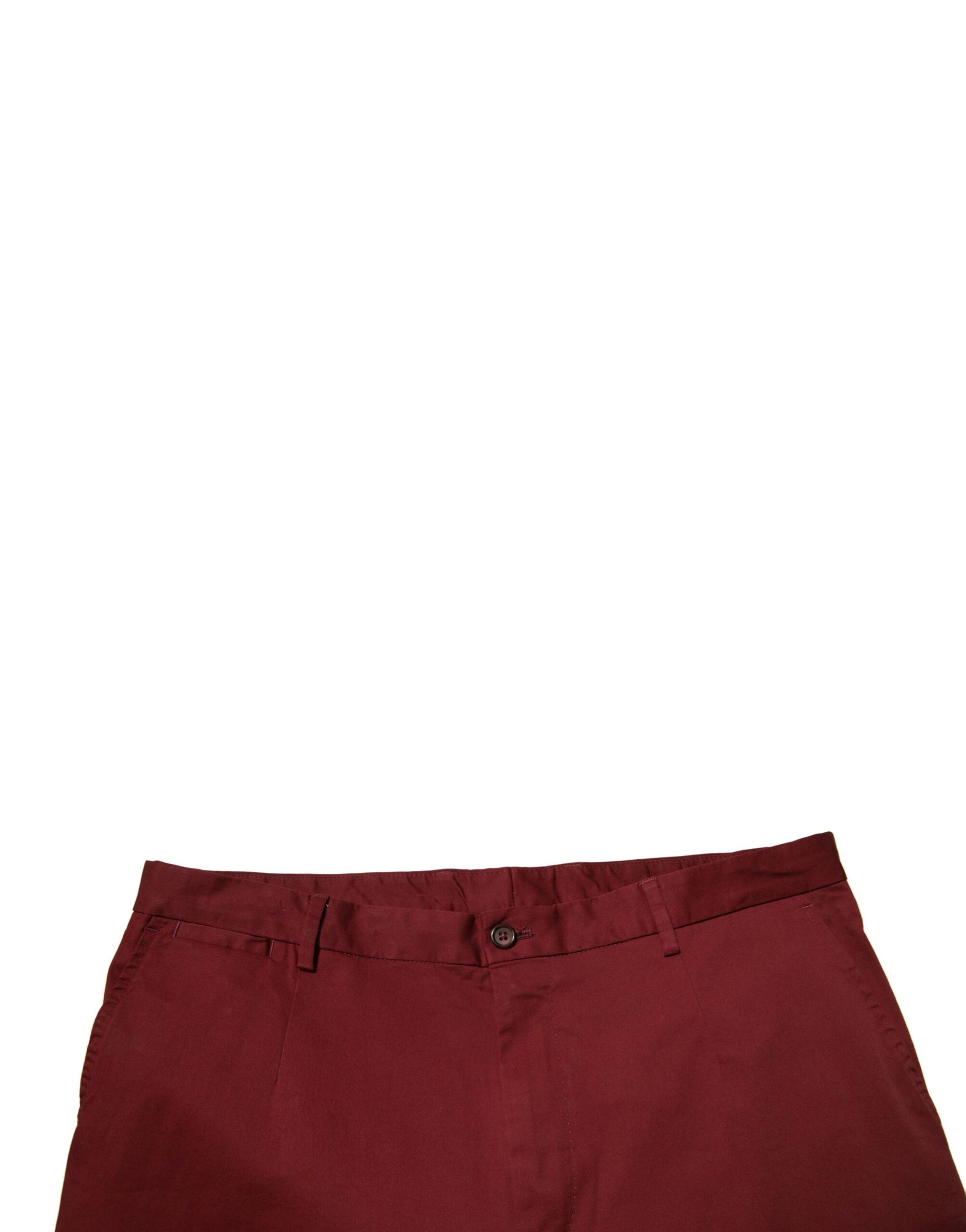 Red cotton men's skinny dress pants with button and zipper closure