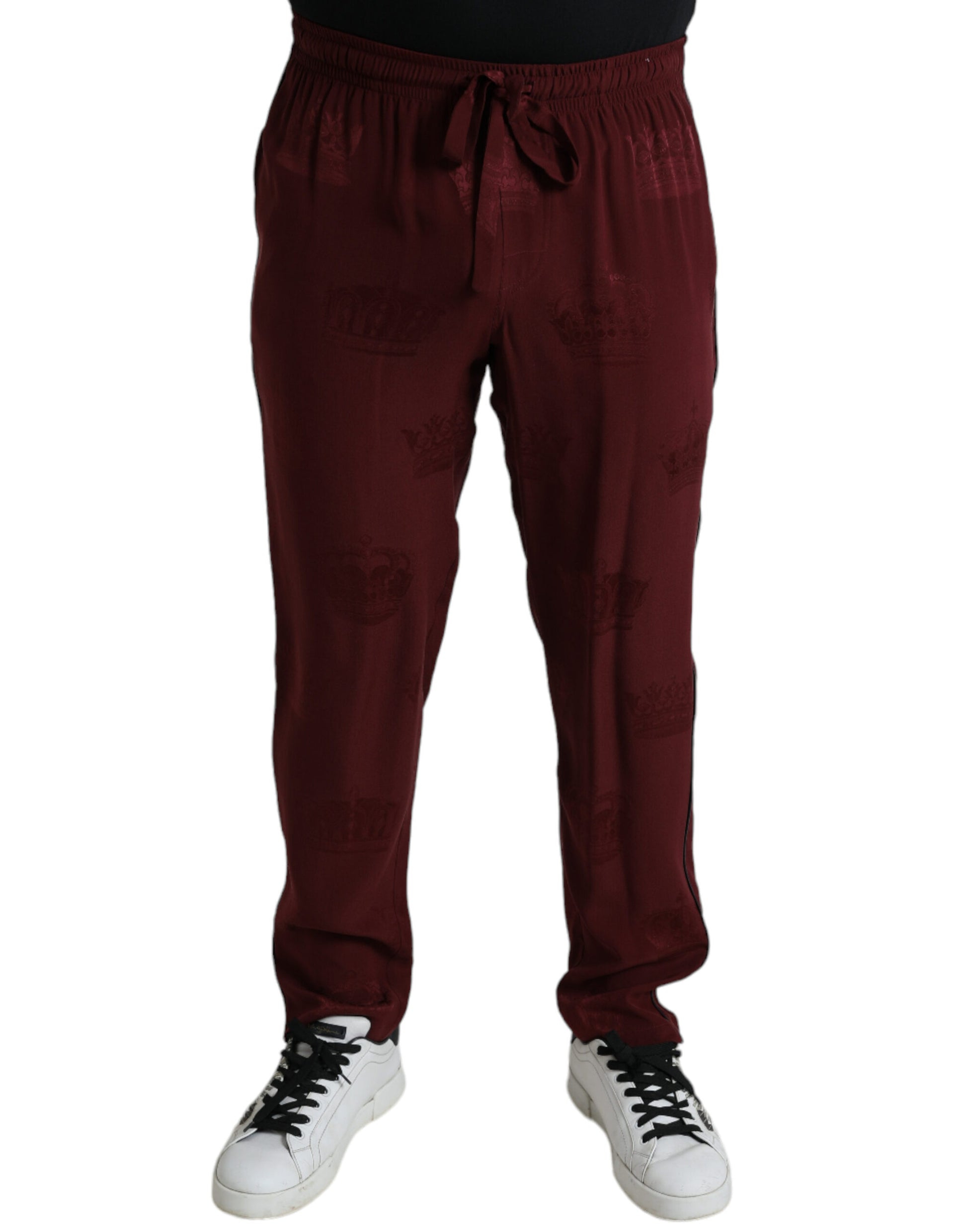 Red pants with white pattern on legs