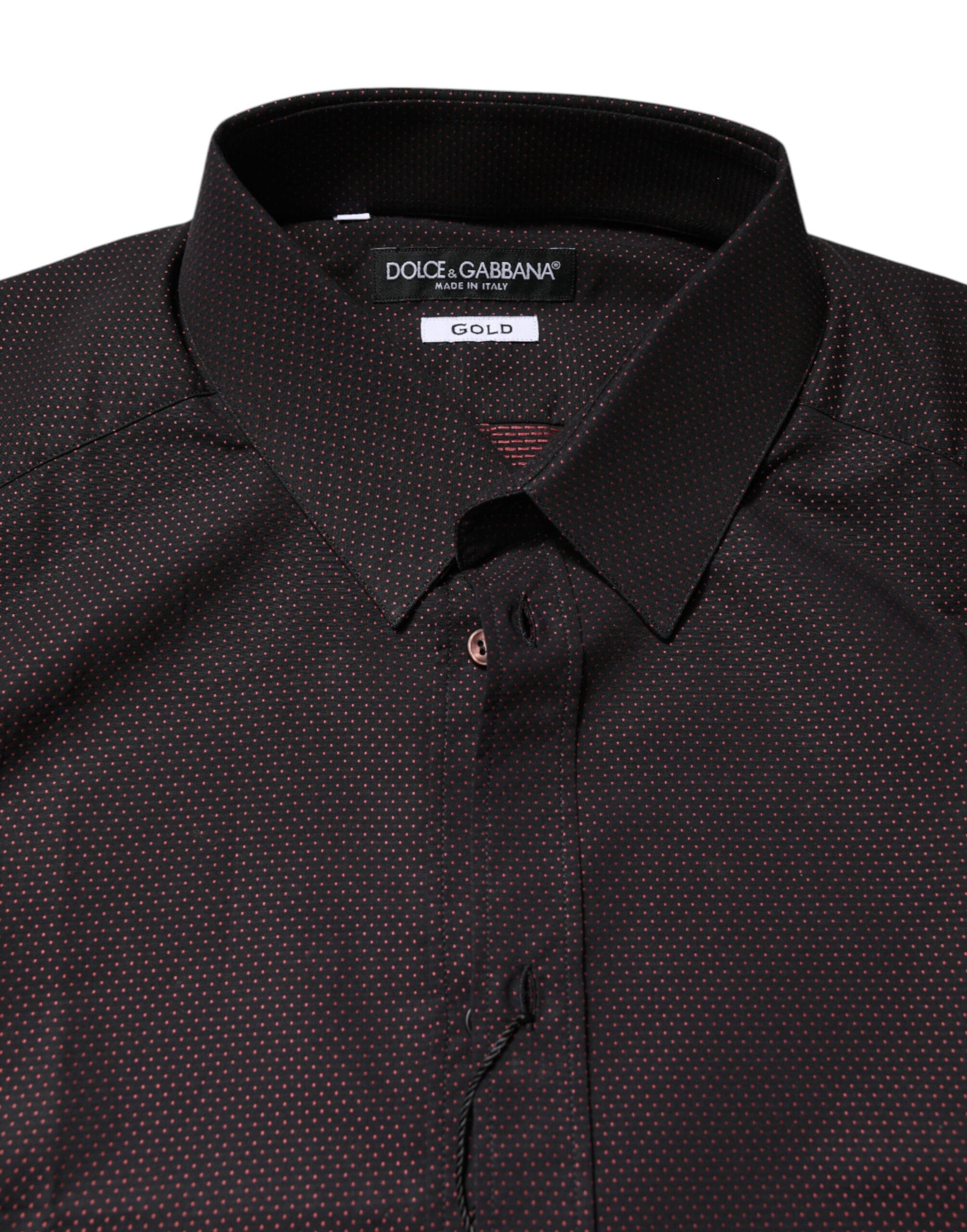 A maroon jacquard cotton dress shirt with gold accents