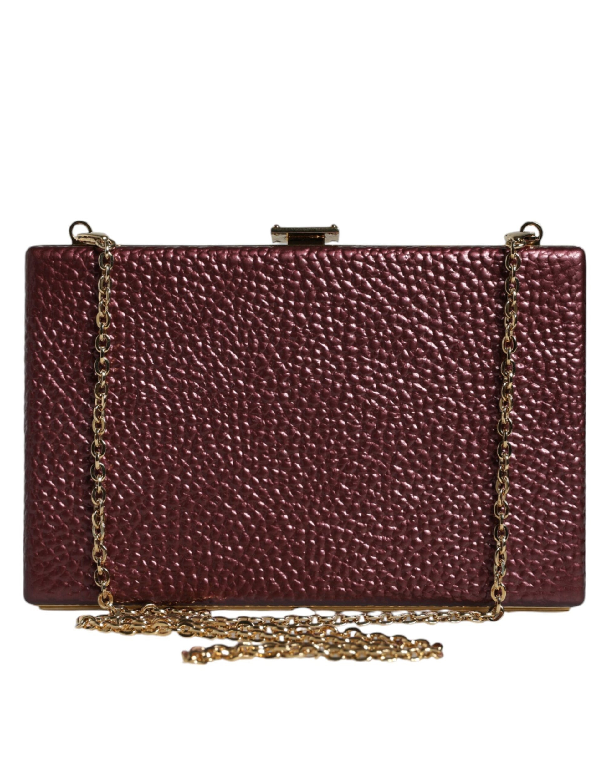 Purple clutch with gold chain strap