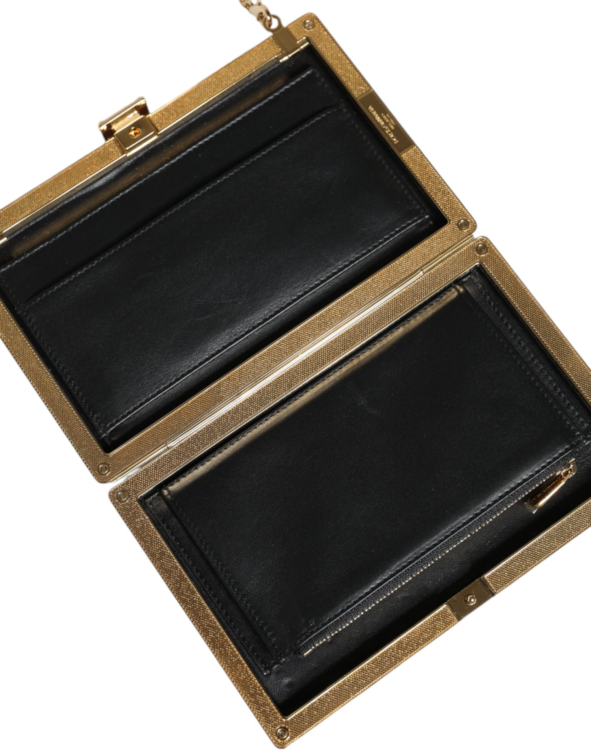 Black leather wallet with gold trim