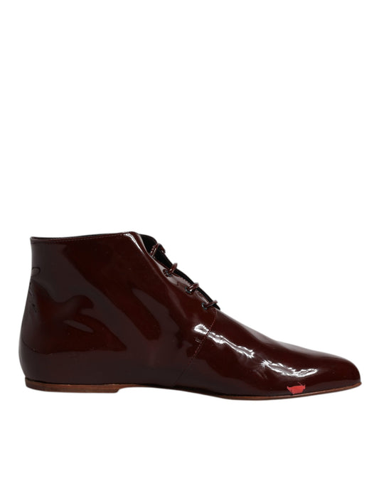 Red leather boot with laces