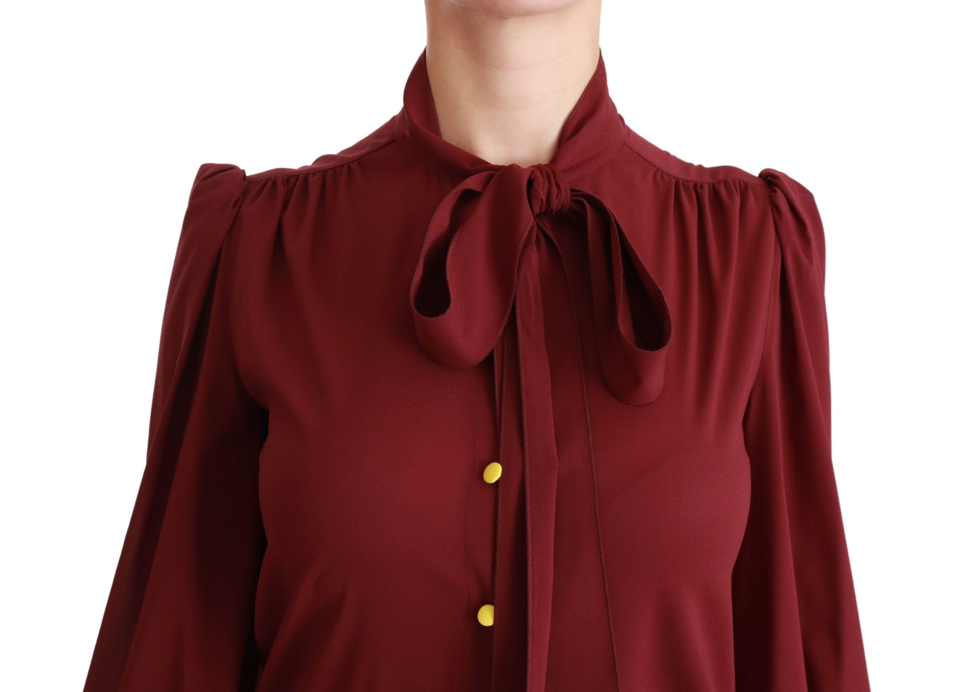 Red blouse with ruffled collar and cuffs