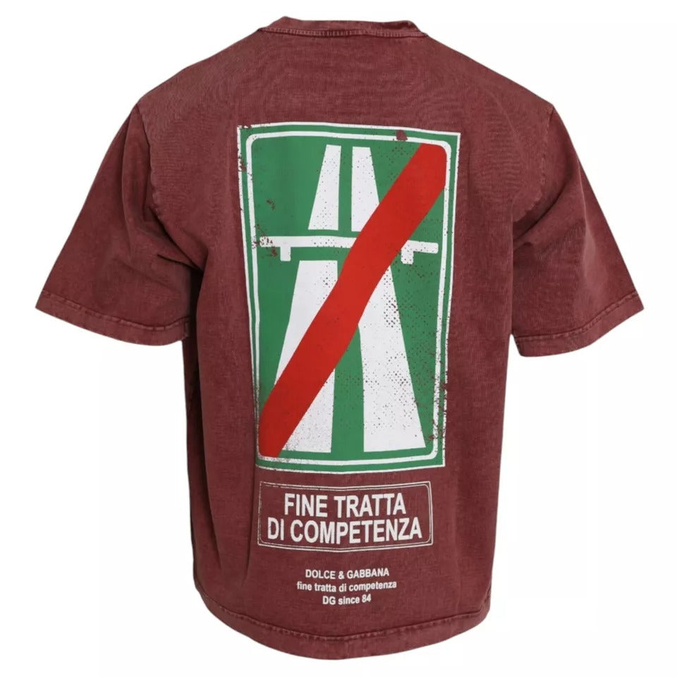 Red t-shirt with graphic design on back