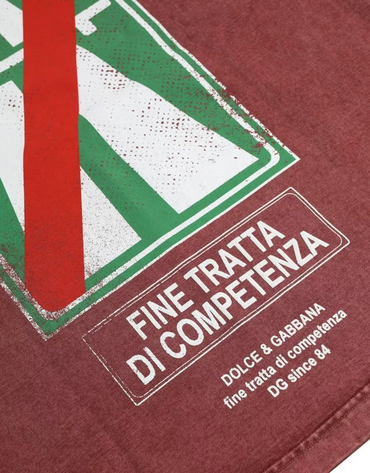 Red shirt with white and green logo