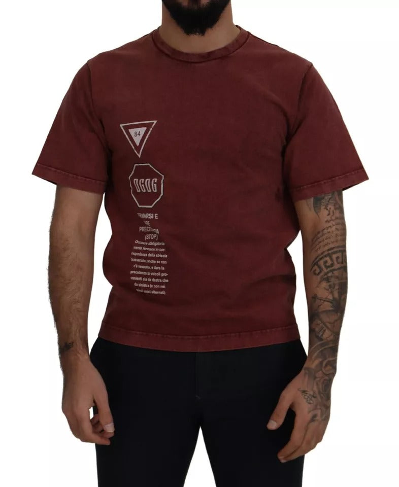 Man wearing dark t-shirt with white print