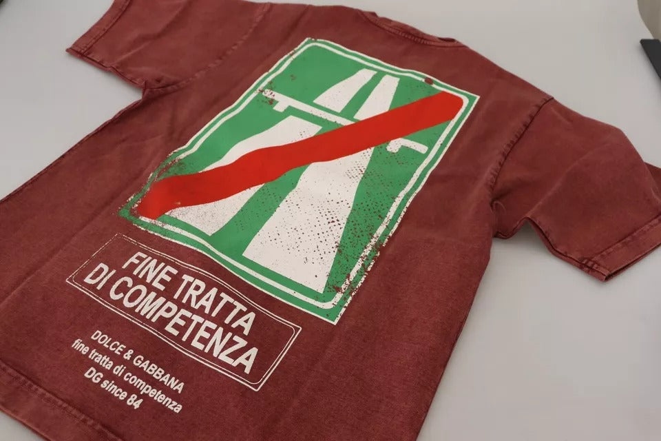 Red shirt with graphic design on front
