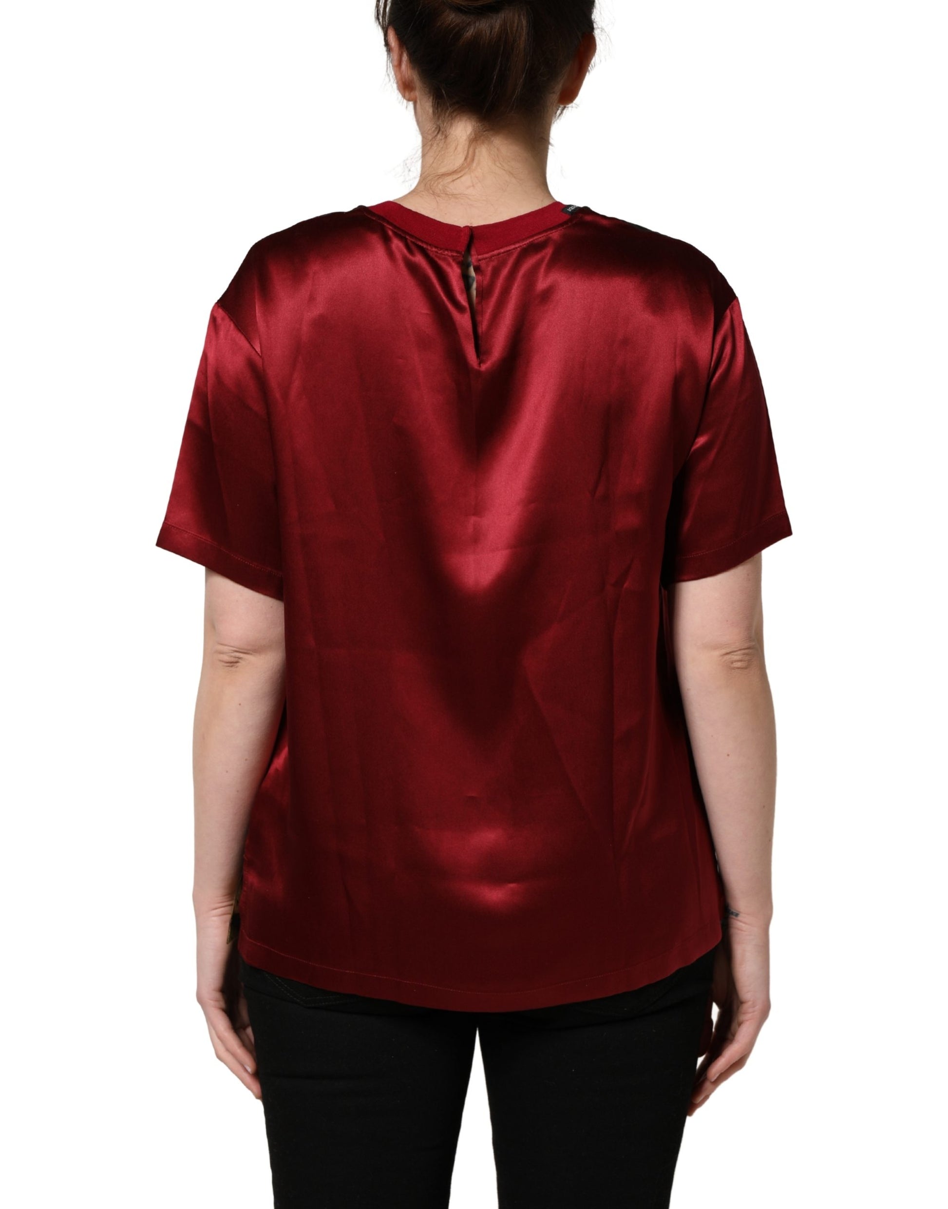 Red velvet shirt on a woman's back