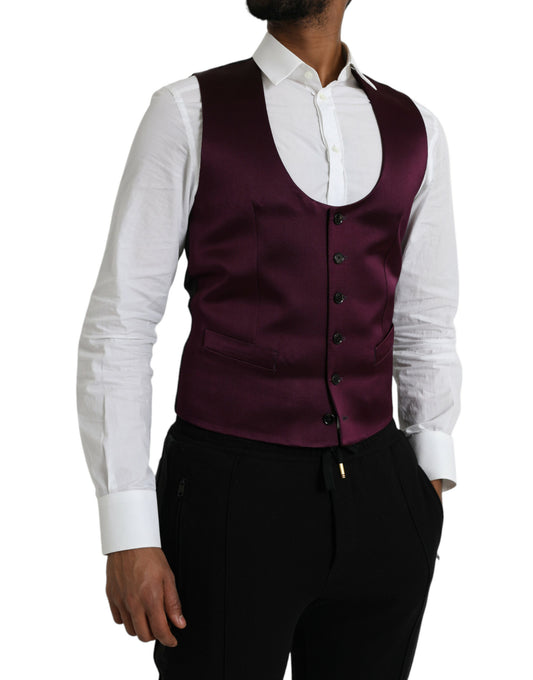 A maroon satin silk waistcoat with a vest