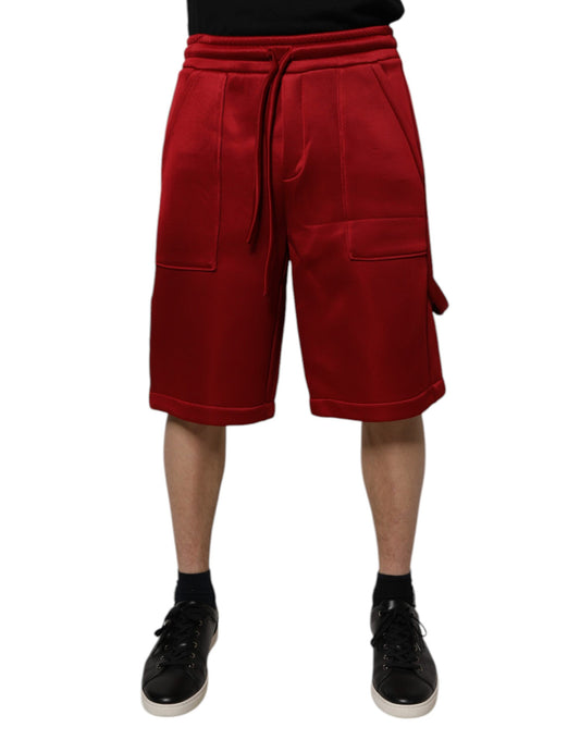 Red shorts with pockets, mid-waist, viscose and nylon blend