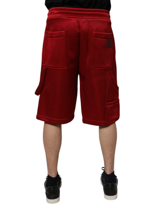 Red shorts with pockets, mid waist, viscose nylon material