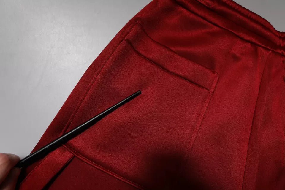 Red viscose nylon mid waist bermuda shorts with black zipper