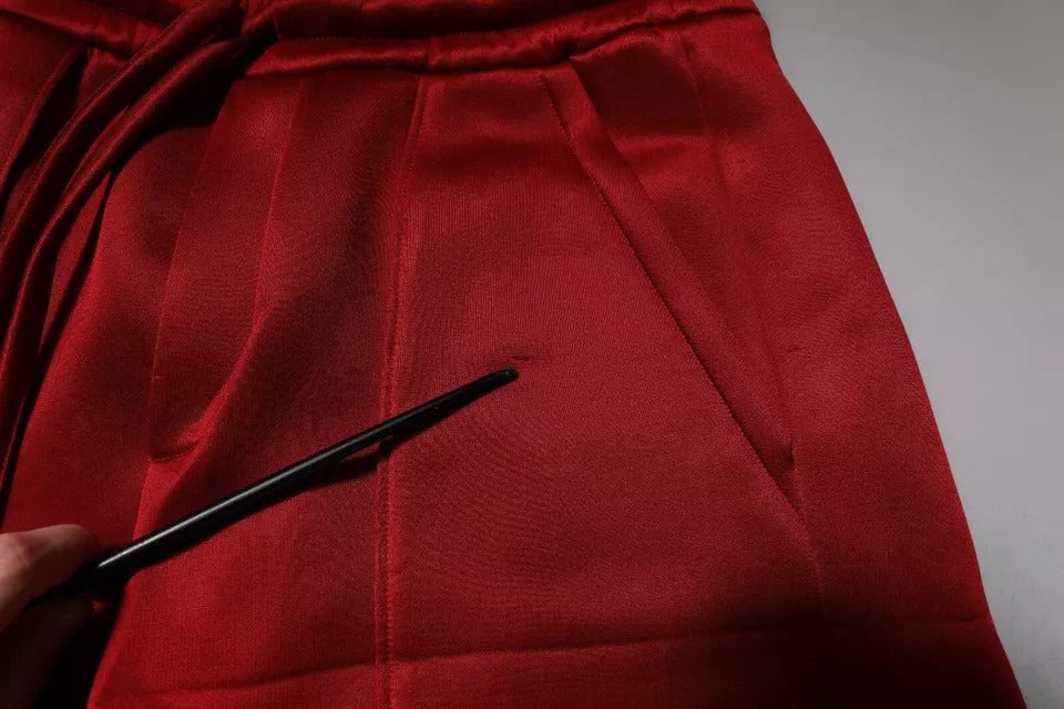 Red viscose nylon mid waist bermuda shorts
