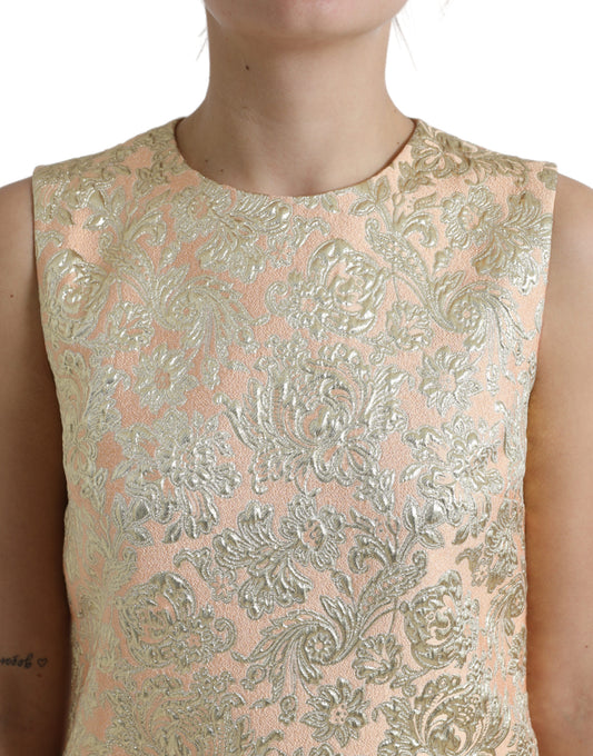 Gold sequined floral mini dress with embellished bodice and sleeves