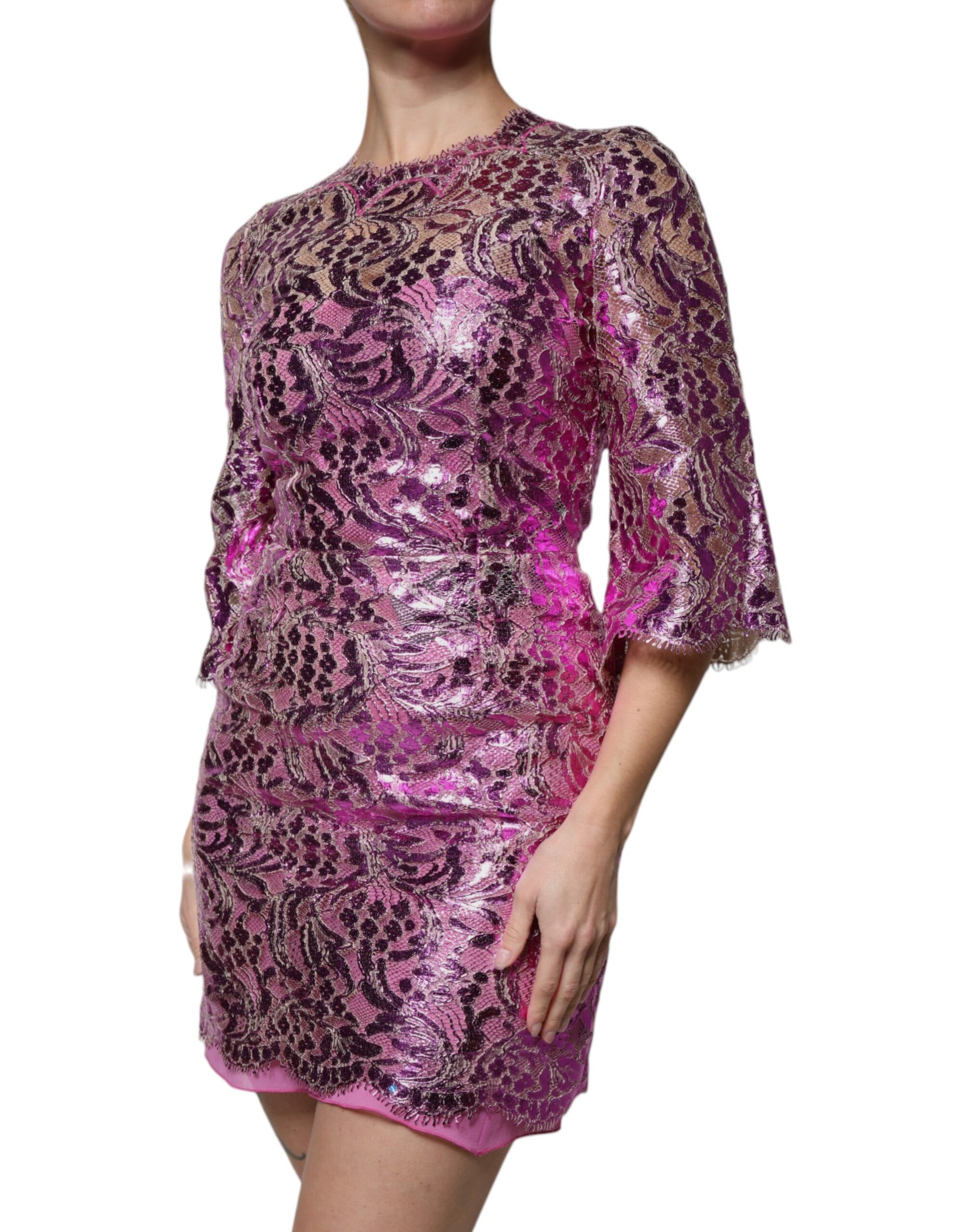 Pink sequined dress with floral pattern