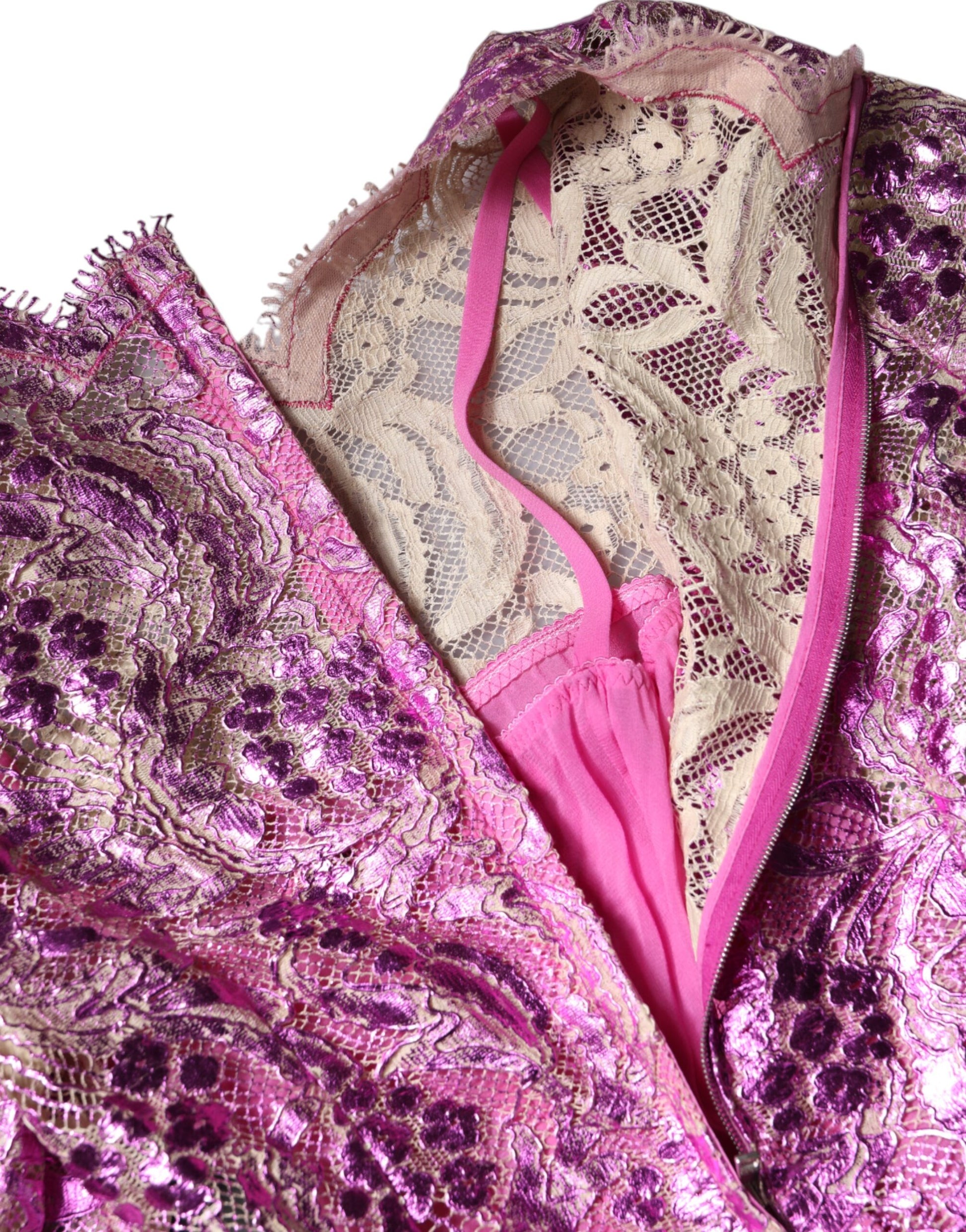 Pink floral embroidered sheath dress with pink lining and zipper