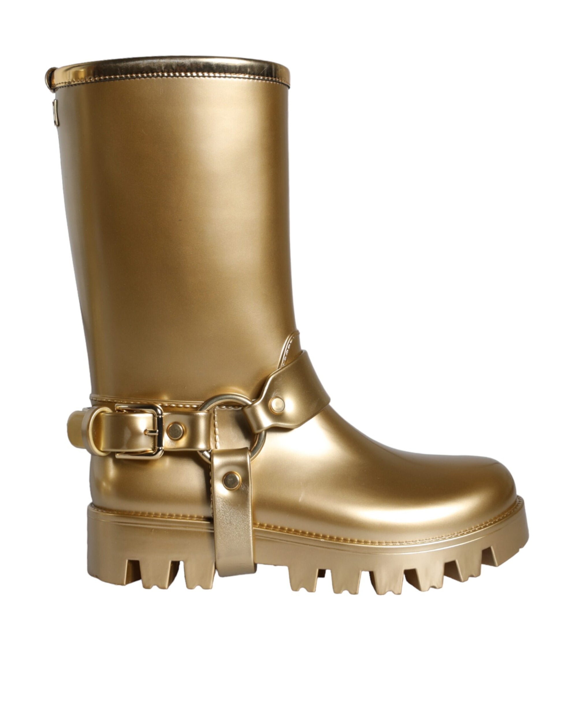 Gold boot with buckle straps