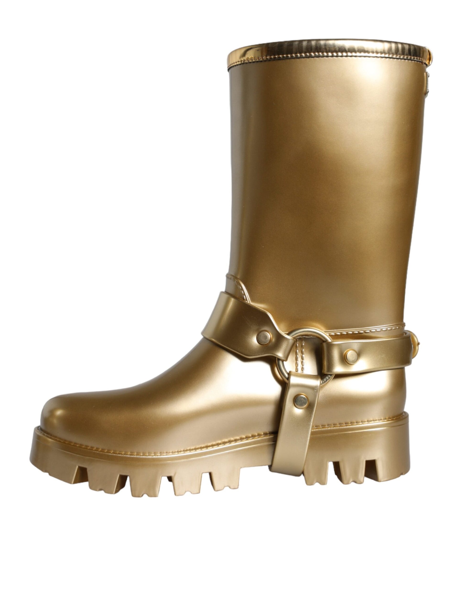 Gold boot with buckle strap