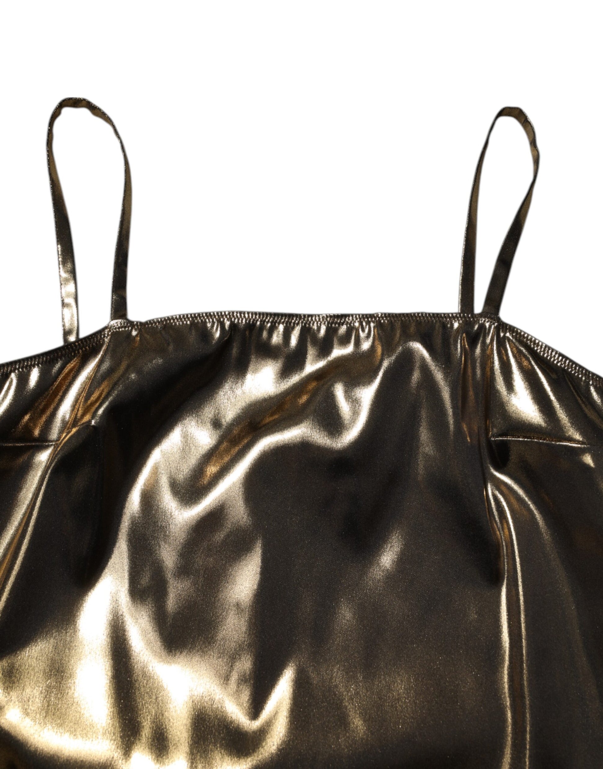 Shiny gold sleeveless dress with a-line silhouette