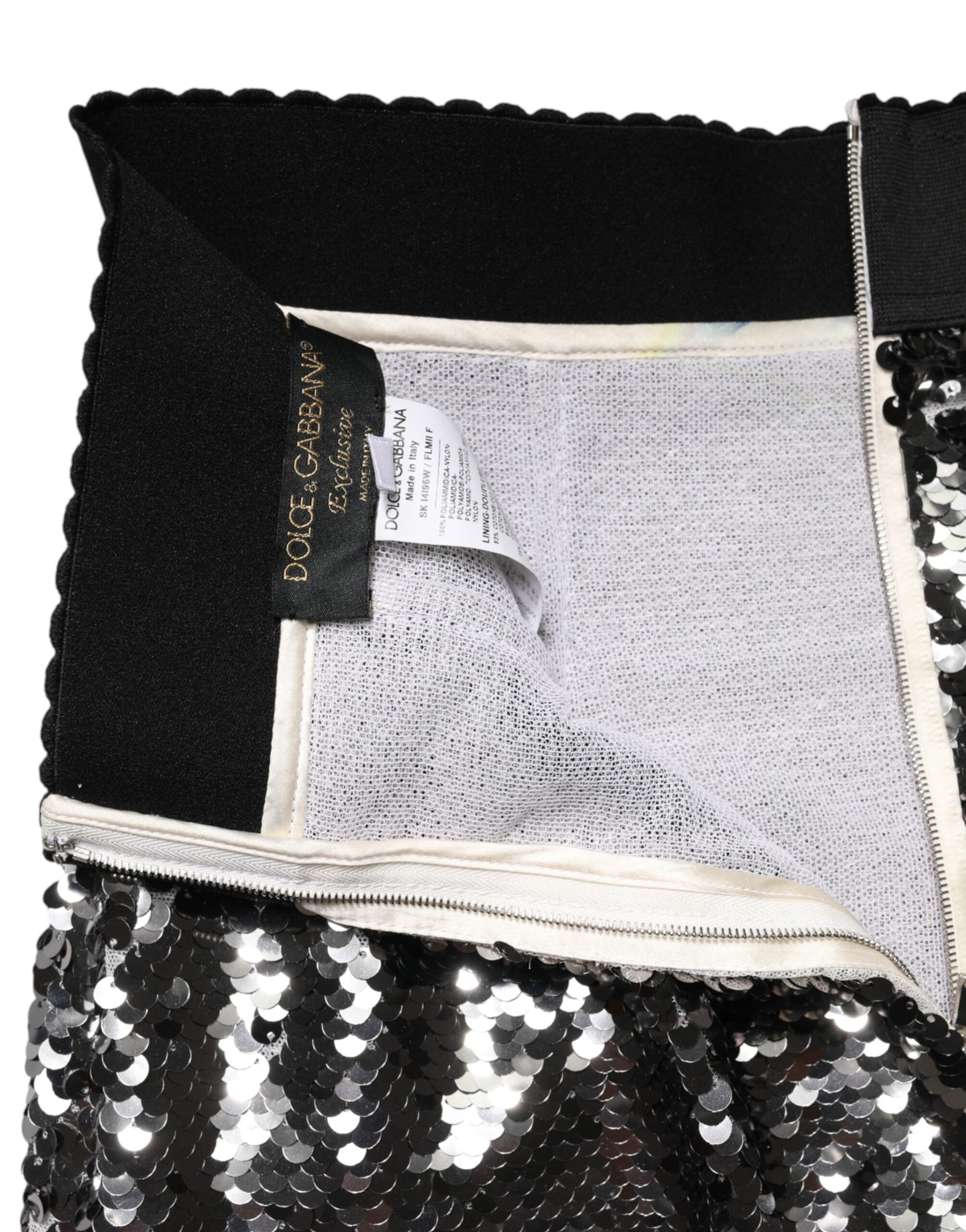 Black and white striped fabric with a label on it
