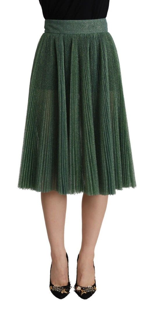 Green pleated skirt with black top