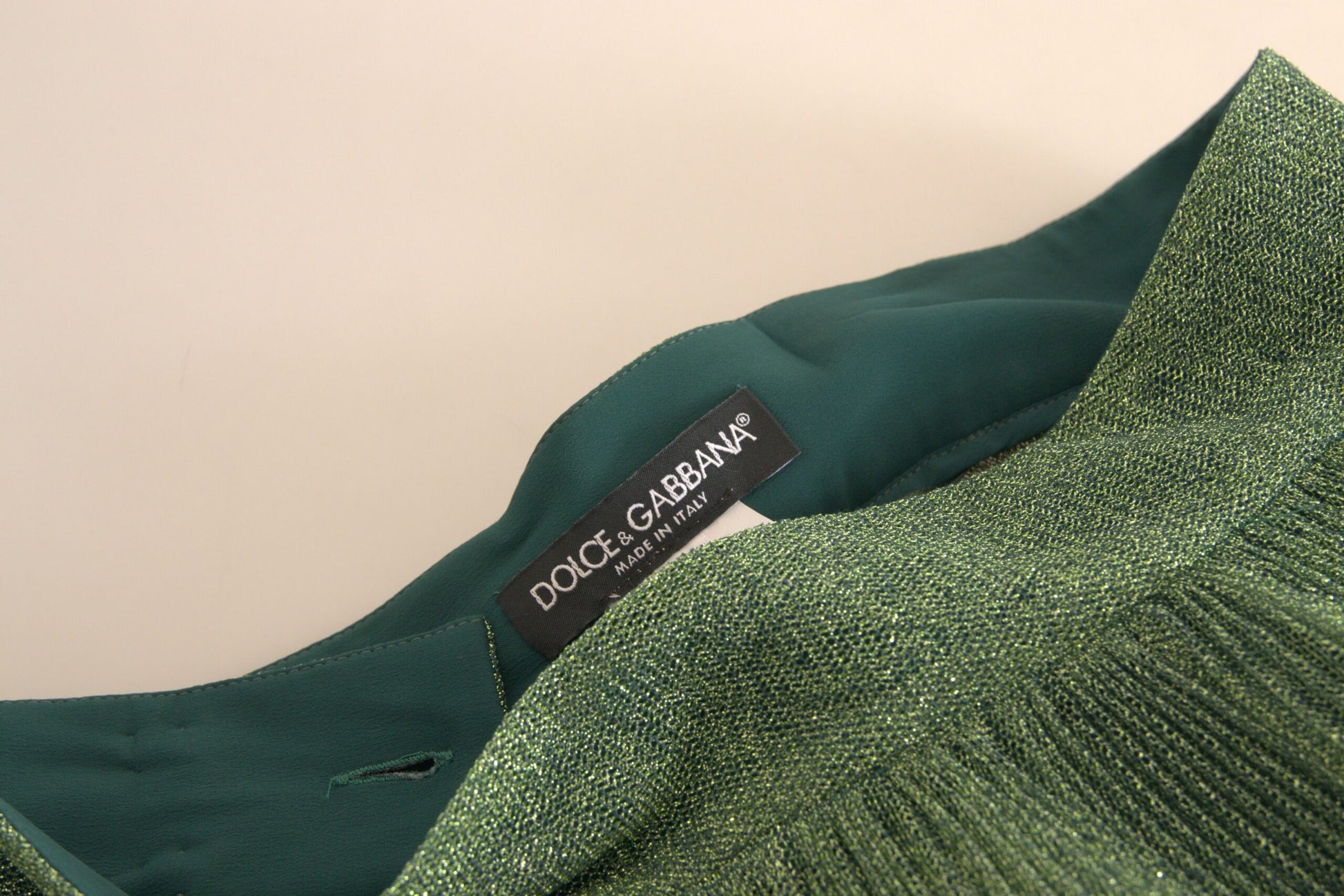 Green sequined fabric on table