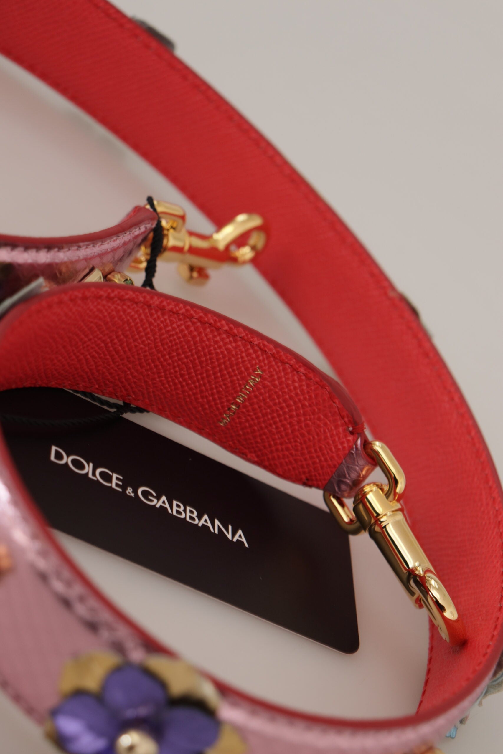 Red and pink dog collar with gold hardware