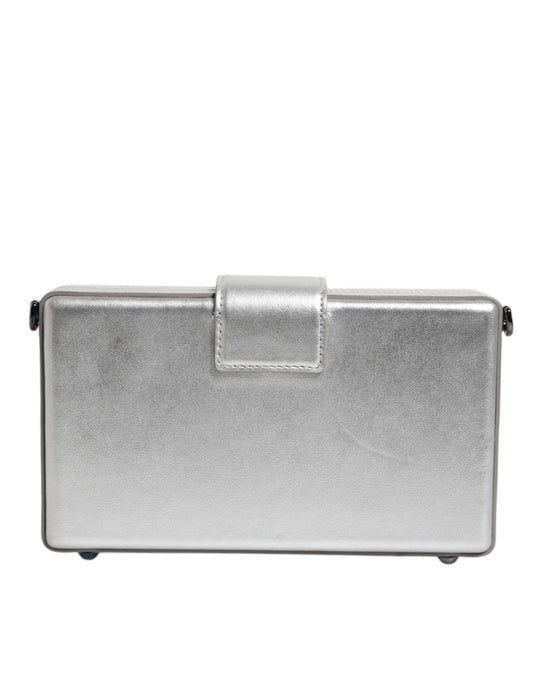 Silver metal briefcase with handle and latch closure