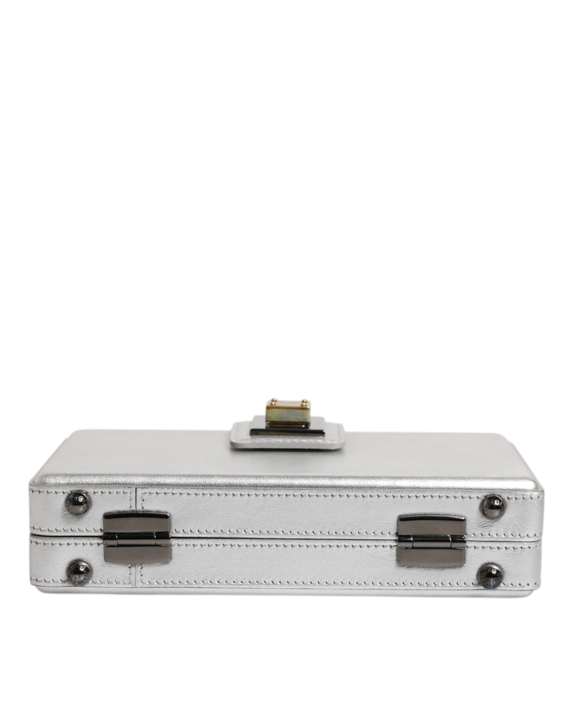 Silver metal box with two latches on top