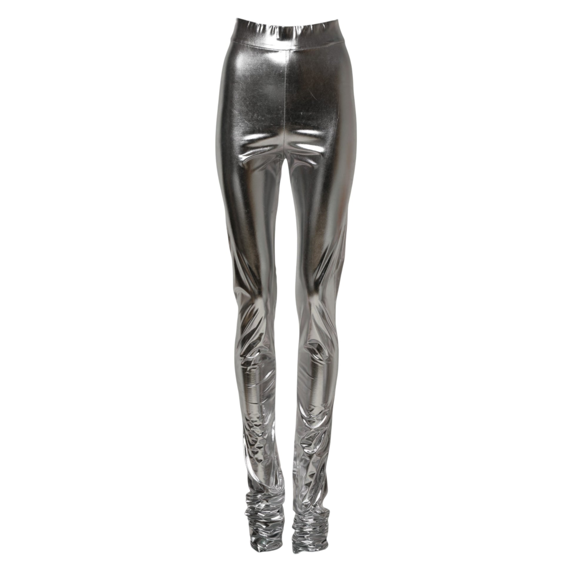 Silver leggings with embossed design