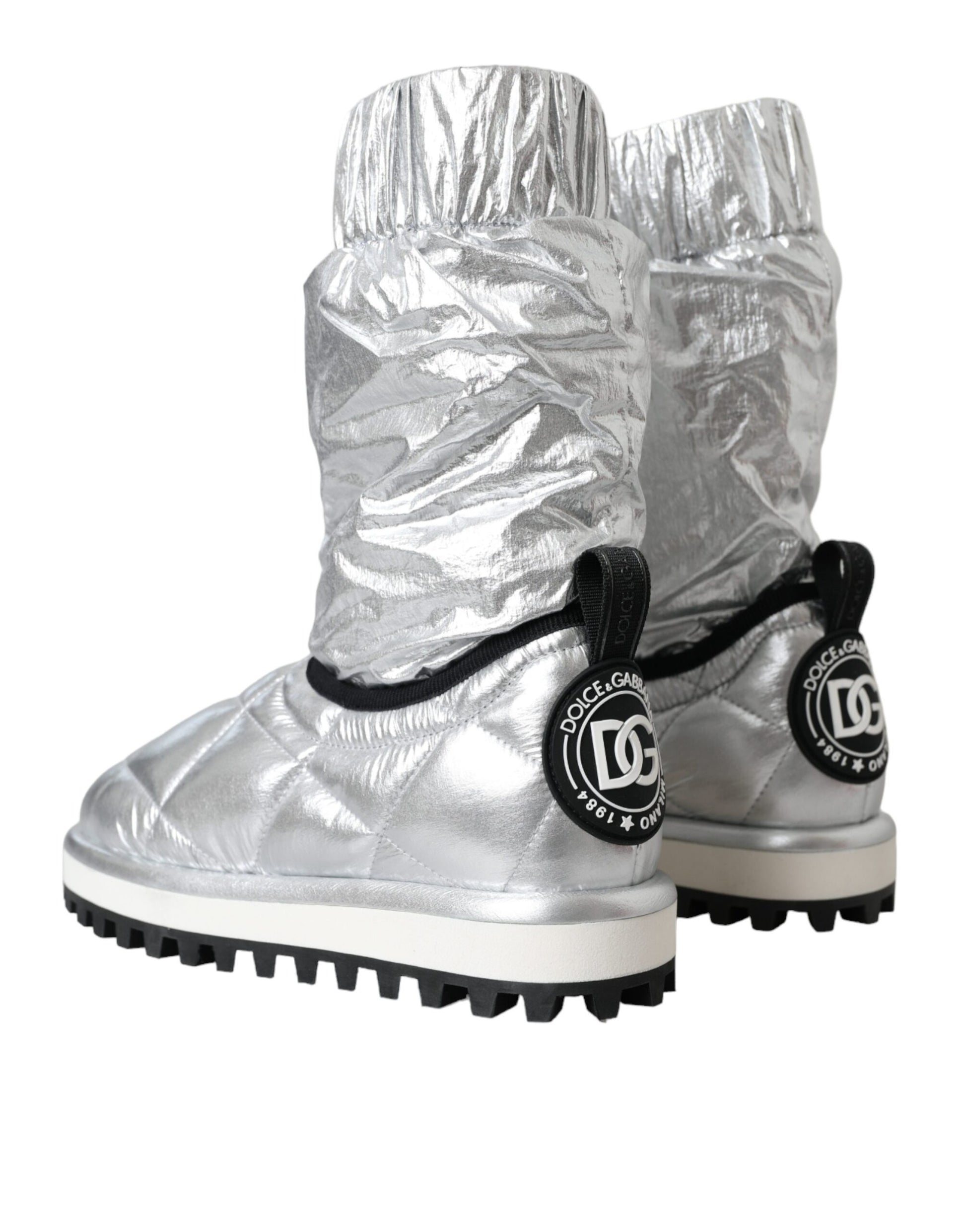Silver boots with white soles