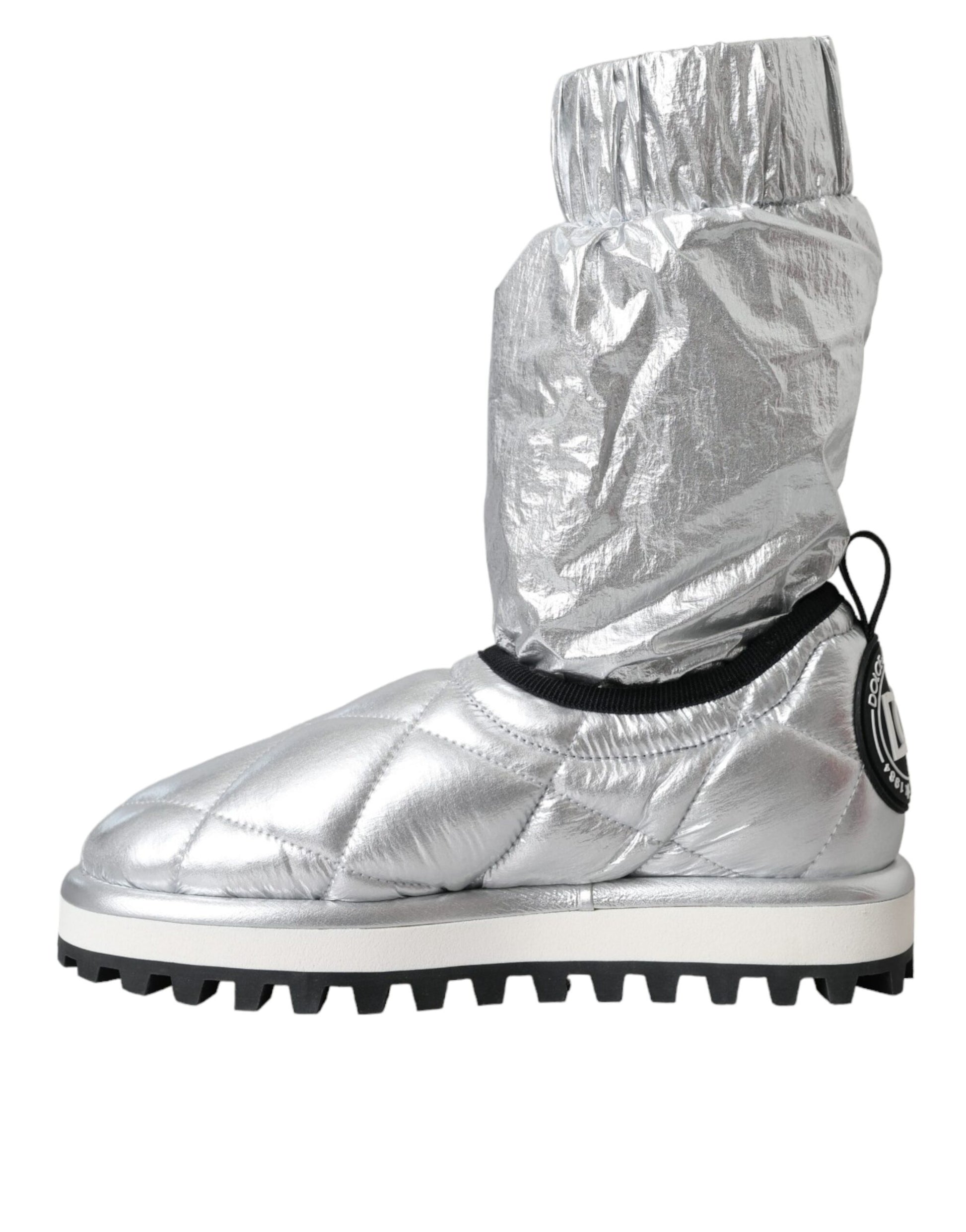Silver boots with white soles