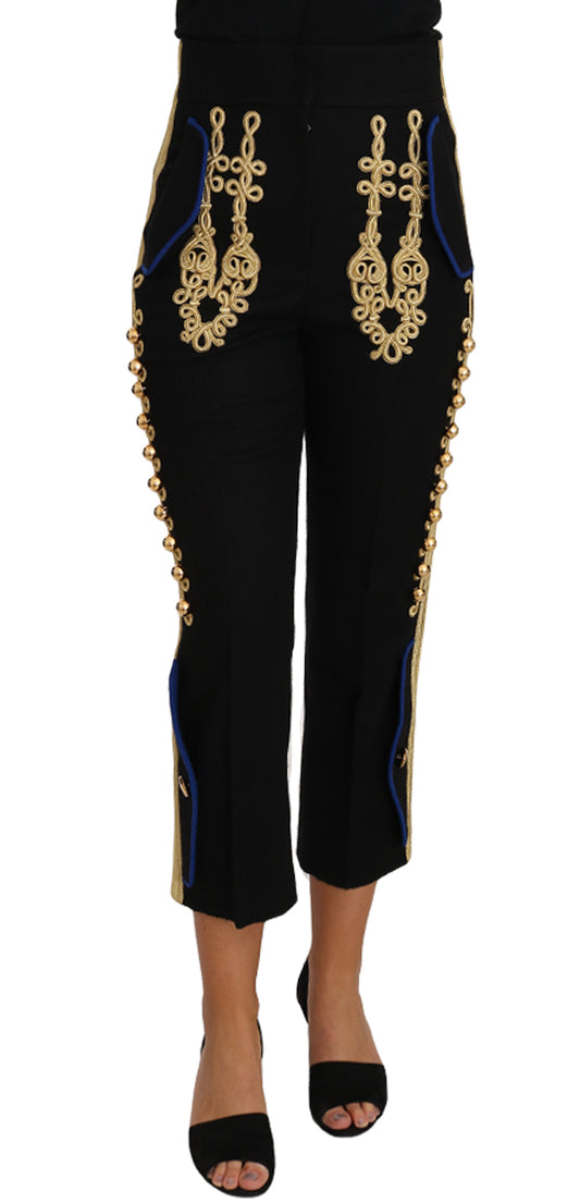 Black pants with gold embroidery on sides