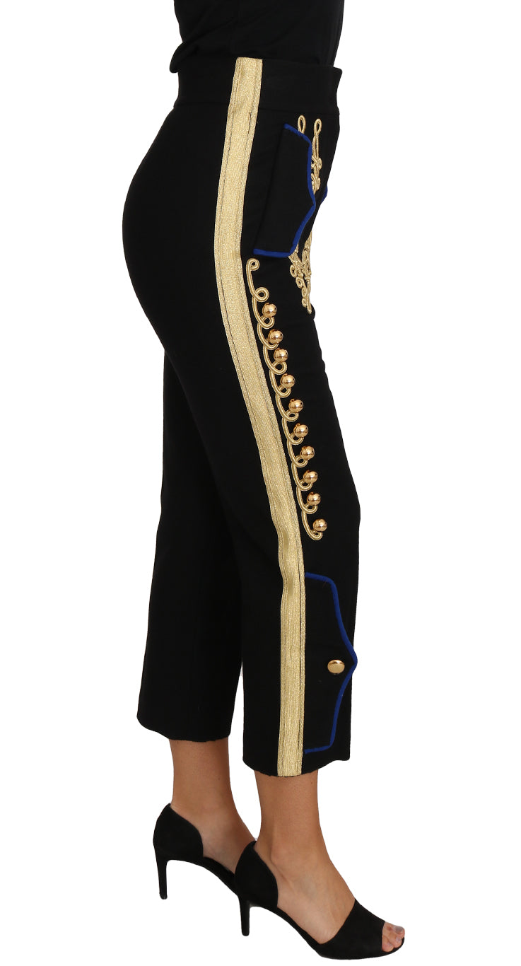 Black pants with gold stripes on sides