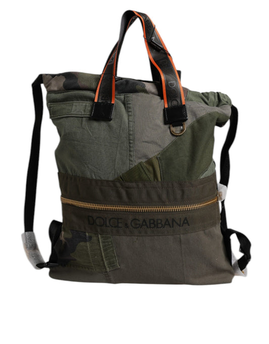 Camouflage tote bag with straps and a zippered pocket on the front