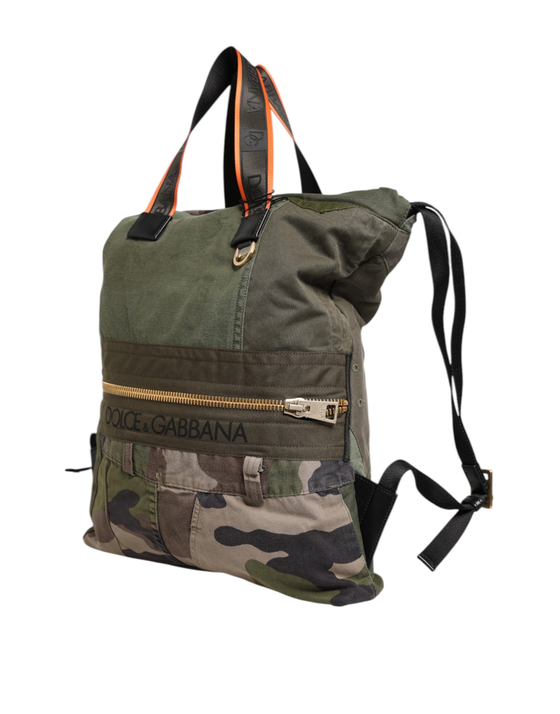 Green backpack with camouflage pattern