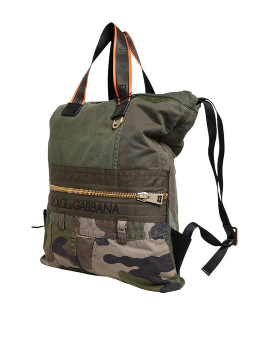 Green backpack with camouflage pattern